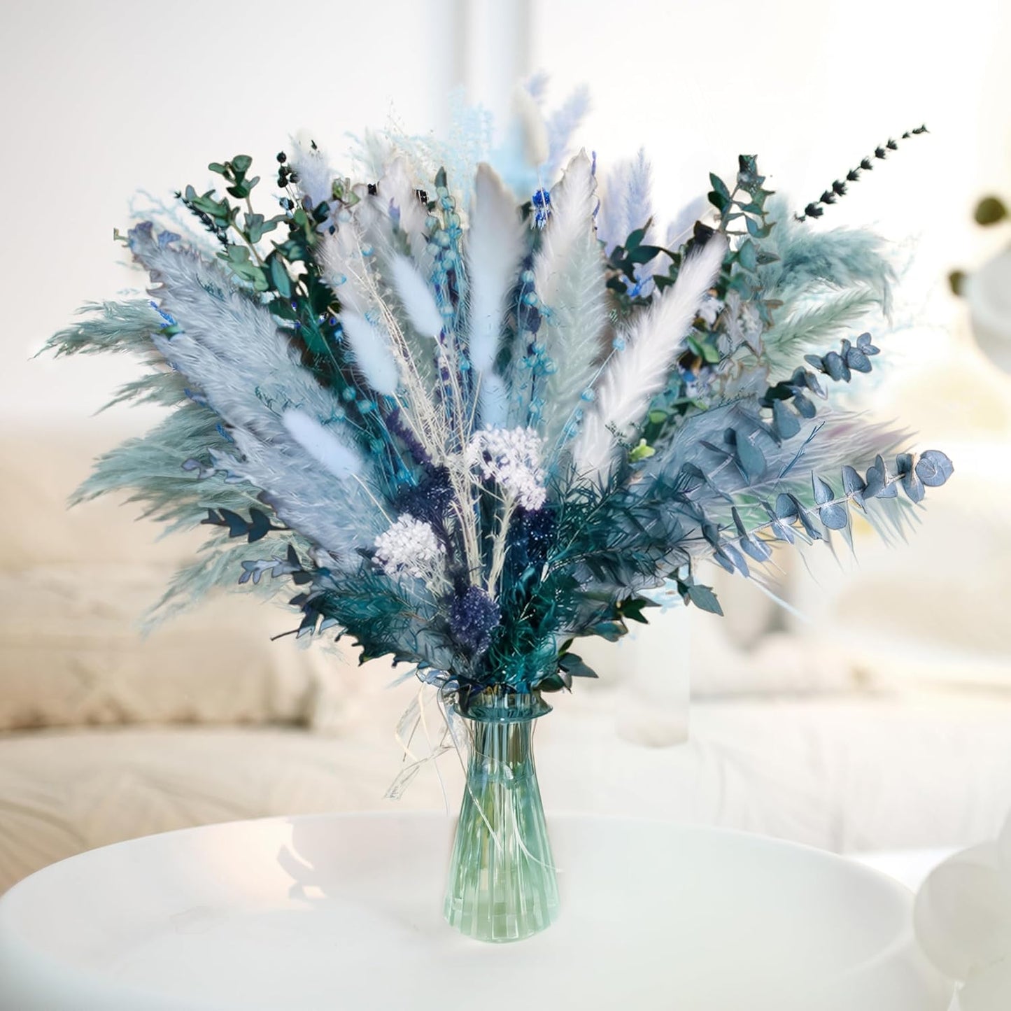 Pampas Grass Decor Dried Flowers with Blue Pampas Grass Boho Floral Arrangements for Home Office Wedding Centerpieces Rustic Blue Flowers Decor