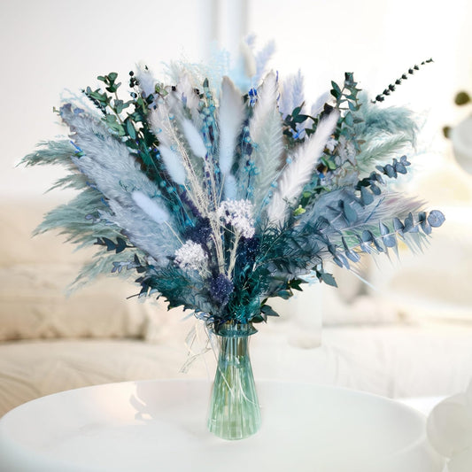 Pampas Grass Decor Dried Flowers with Blue Pampas Grass Boho Floral Arrangements for Home Office Wedding Centerpieces Rustic Blue Flowers Decor