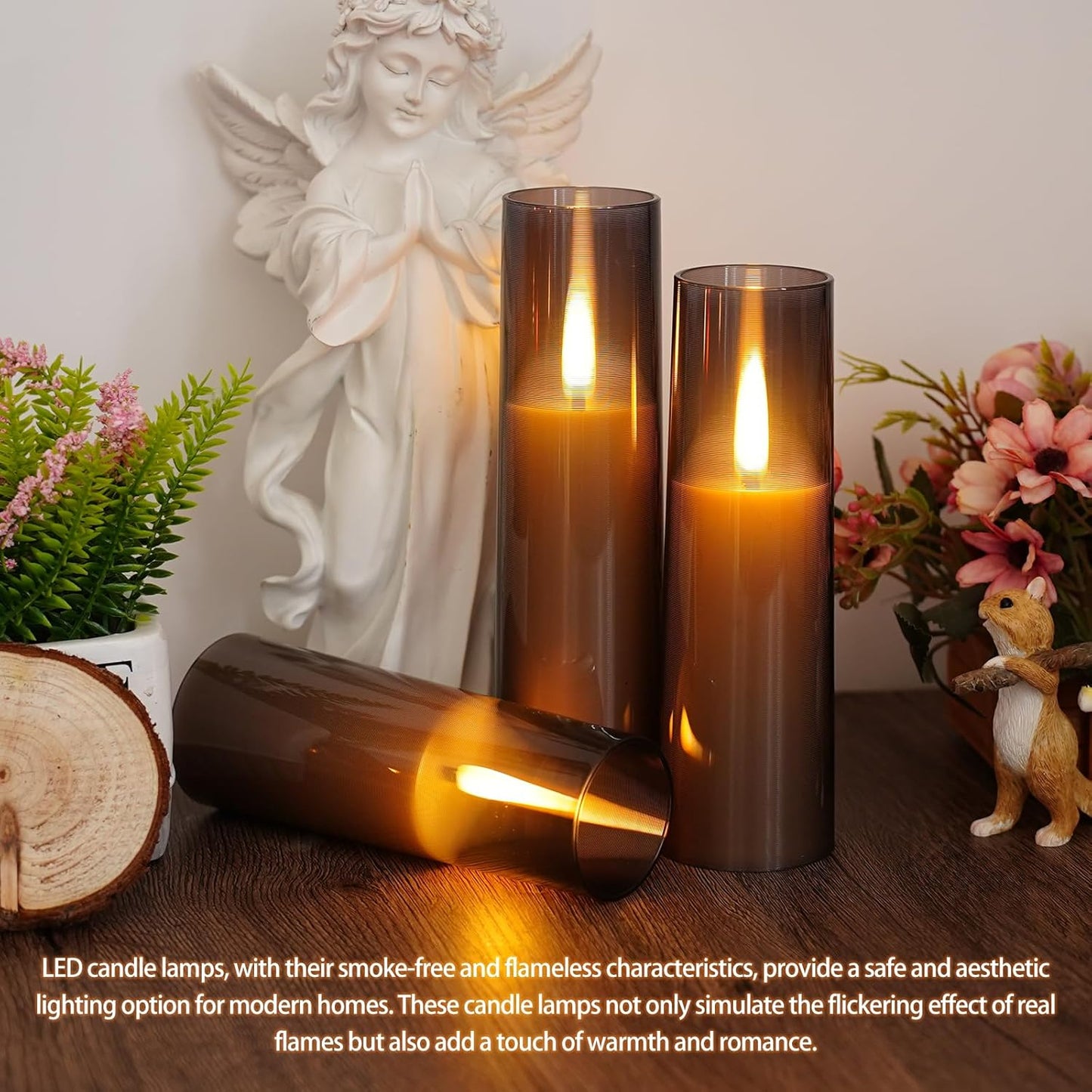 Flameless LED Candles, Upgraded Realistic Flickering Flame Battery Operated Candles with Remote Timer, Acrylic Electric Set of 5 for Romantic Ambiance and Home Decoration（Grey）