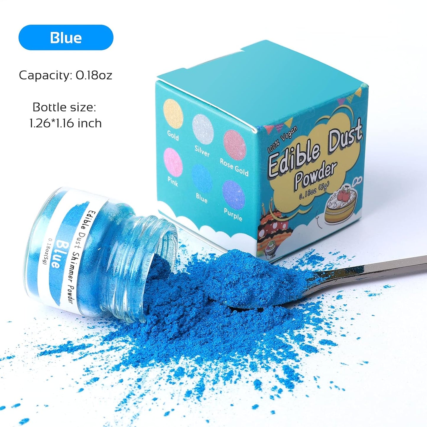Jelife Blue Edible Luster Dust - 5 Grams Food Grade Cake Dust Shimmer Powdered, Edible Metallic Powder Food Coloring for Cake Decorating, Chocolates, Fondant, Drinks, Painting & More, Vegan