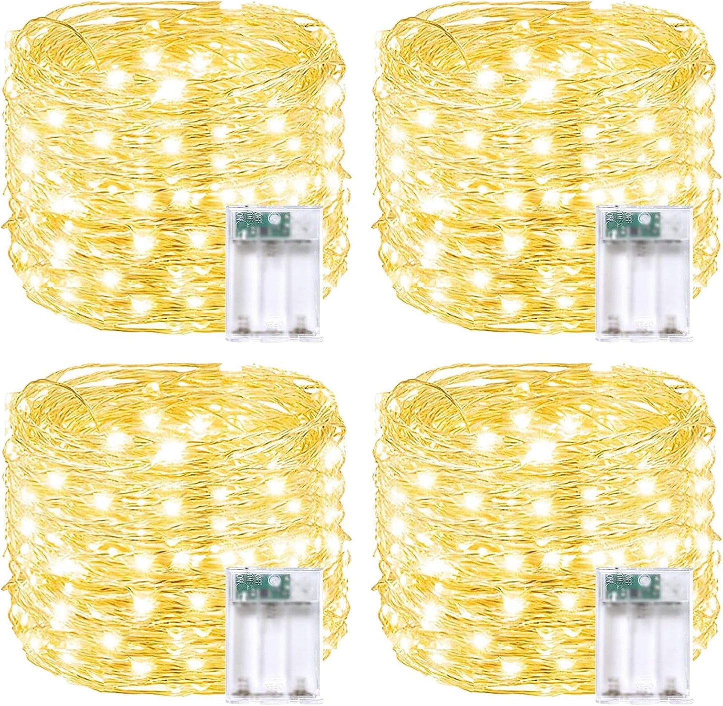 4 Pack 60 LED Fairy Lights Battery Operated with Timer, 20FT Waterproof Twinkle Lights Indoor Outdoor, Cuttable String Lights for Bedroom, Wedding, DIY, Centerpiece, Christmas Decorations (Warm White)