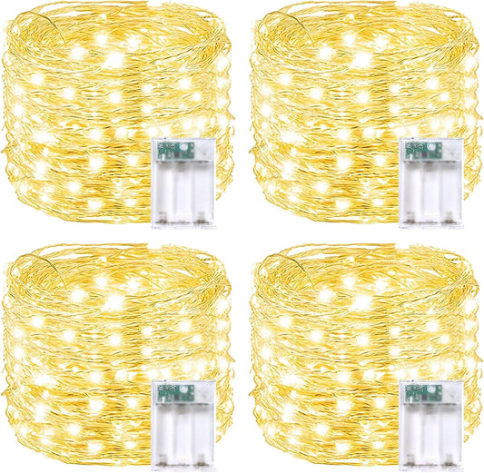 4 Pack 60 LED Fairy Lights Battery Operated with Timer, 20FT Waterproof Twinkle Lights Indoor Outdoor, Cuttable String Lights for Bedroom, Wedding, DIY, Centerpiece, Christmas Decorations (Warm White)