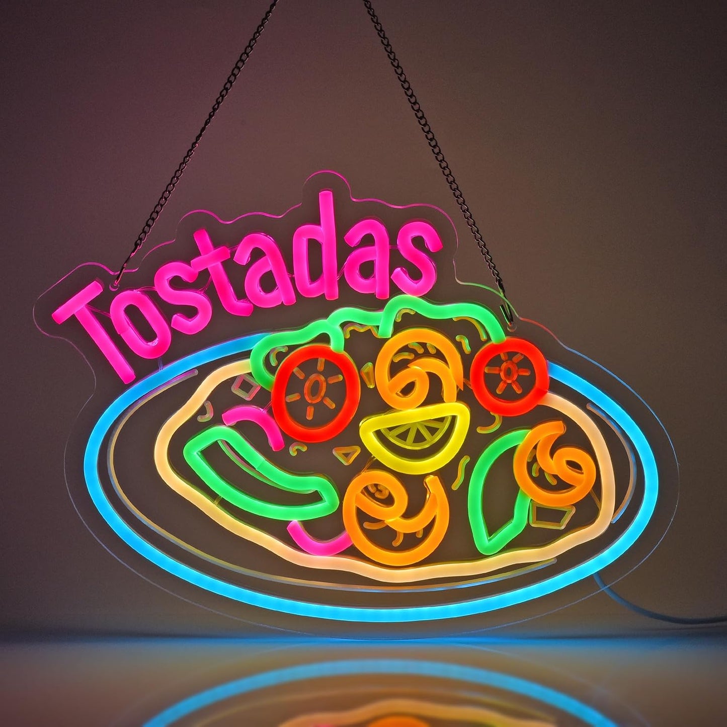 CNBEYOUNG Tostadas Neon Sign, Neon Lights Hanging Wall Art Decoration for Mexican Restaurant Diner Cafés Kitchen Celebration Home Decor, USB Powered Ultra Bright Dimmable,14.96×11.02inches