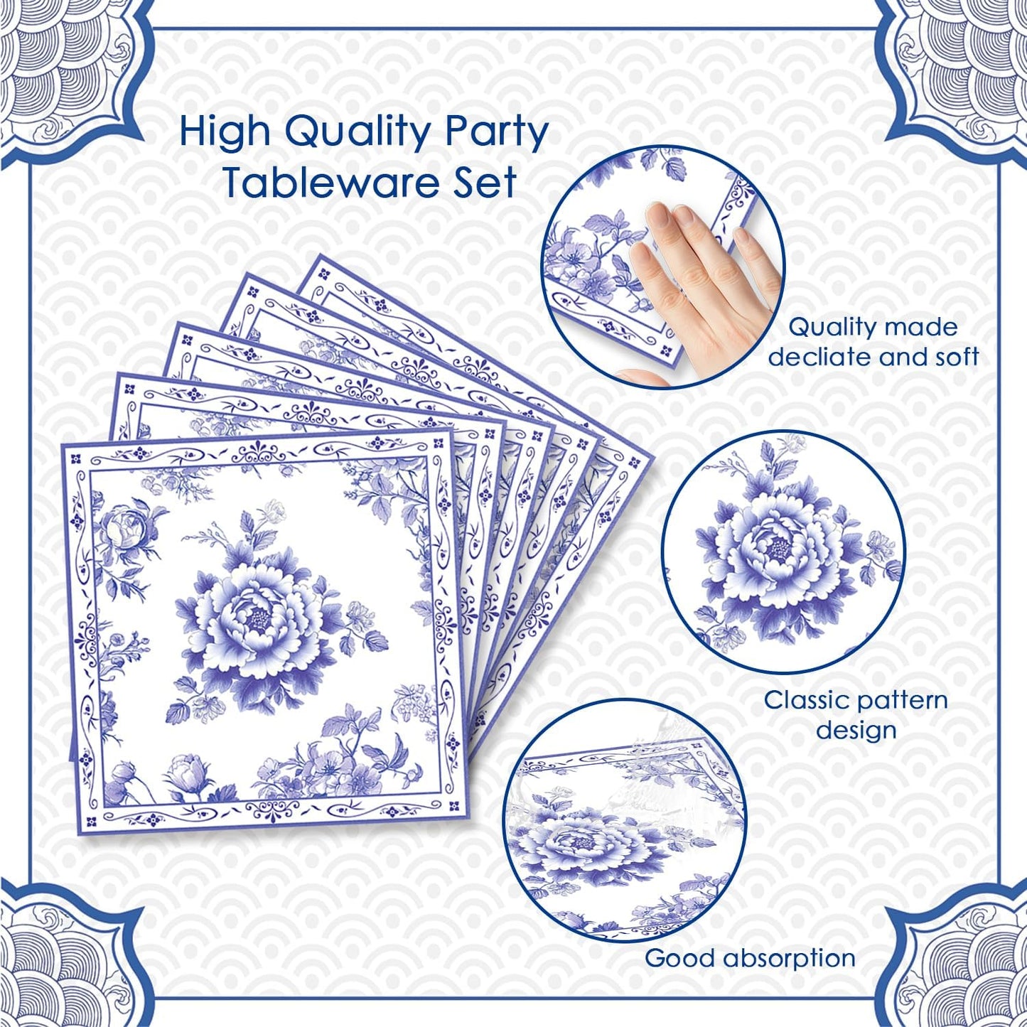 40pcs Blue and White Flower Party Decorations Disposable Blue Floral Plates and Napkins Flower Tableware Set for Bridal Shower Decoration Wedding Tea Party,Suitable for 20 Guests.