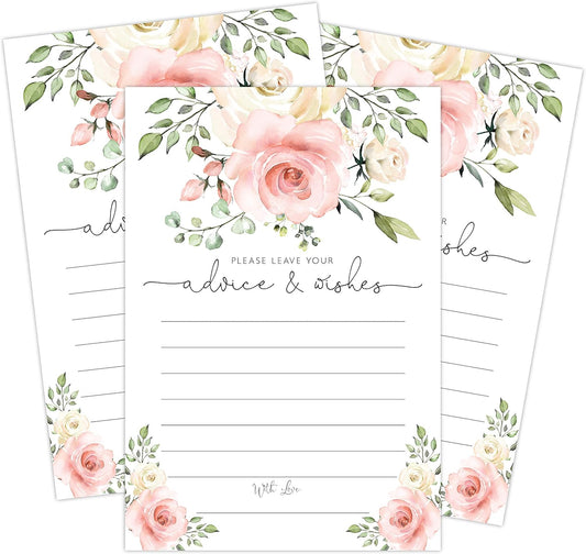 Your Main Event Prints Blush Floral Advice and Wishes Cards for the Bride and Groom - Perfect for Bridal Showers, Baby Showers, Graduations, and Weddings - Pack of 50 4x6 Cards