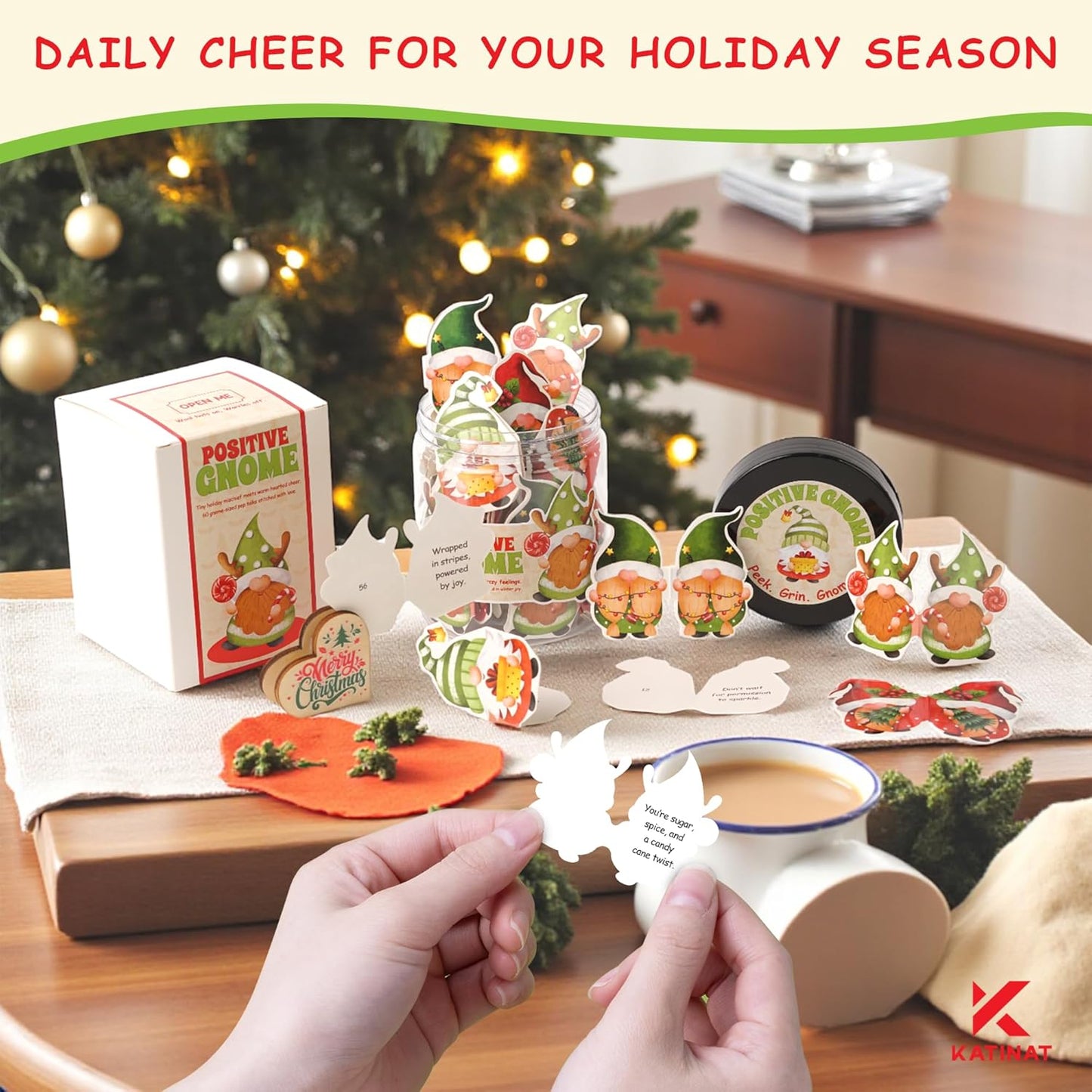 Positive Gnome Jar – 60 Funny Emotional Support Gnome, Christmas Gifts for Teens, Women, Men, Coworkers, Teachers, Sisters, Friends – Christmas Gnome Gifts for Women, Teens, Kids