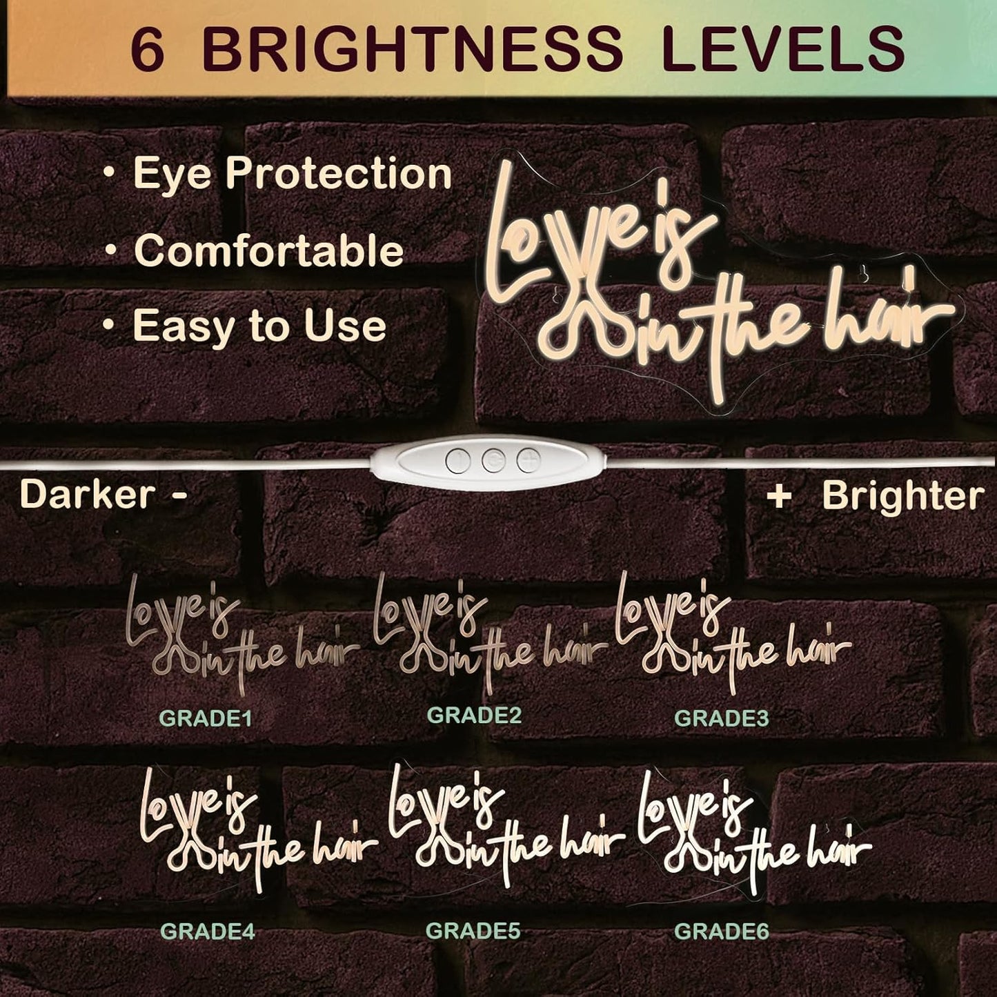 Wanxing LED Neon Sign for Wall Decor, Love is in the Hair Neon Light, USB Powered Dimmable, 5V/2A, 16.5"x 9.6" for Home, Party, Gift, Office, Bedroom, Salon