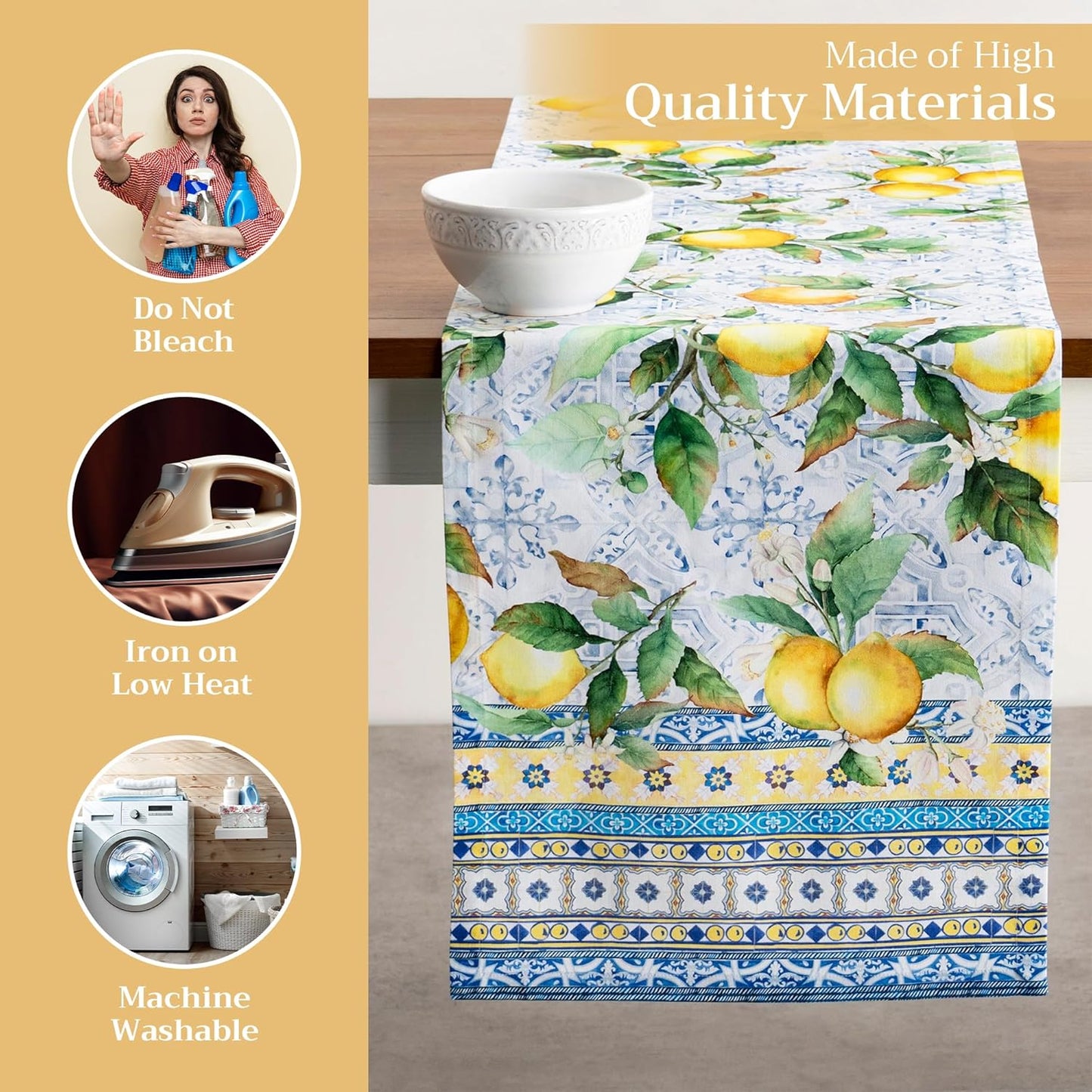 Maison d' Hermine Table Runner 100% Cotton Single Layer Table Runners 108 inches Long Decorative for Home Kitchen Dining Party Baby Shower Wedding Bridal Shower Spring Summer (Citrus, 14.50" x 108")