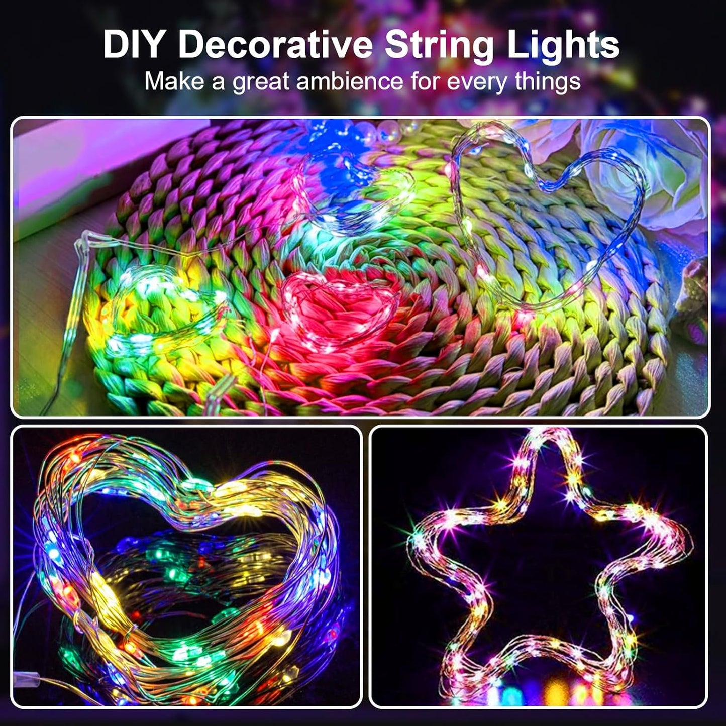 2 Pack 16Ft 50 LED Fairy Lights Mini String Lights Waterproof for Mason Jars Halloween Christmas Parties Wedding Table Centerpieces Decoration