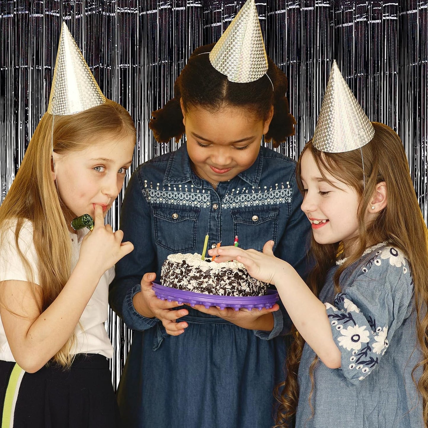 10 Pack Black Backdrop Curtain 3.2ft x 8.2ft Metallic Tinsel Foil Fringe Curtains Photo Booth Background for Birthday Party Decoration Baby Shower Engagement Wedding Christmas Decoration (Black)