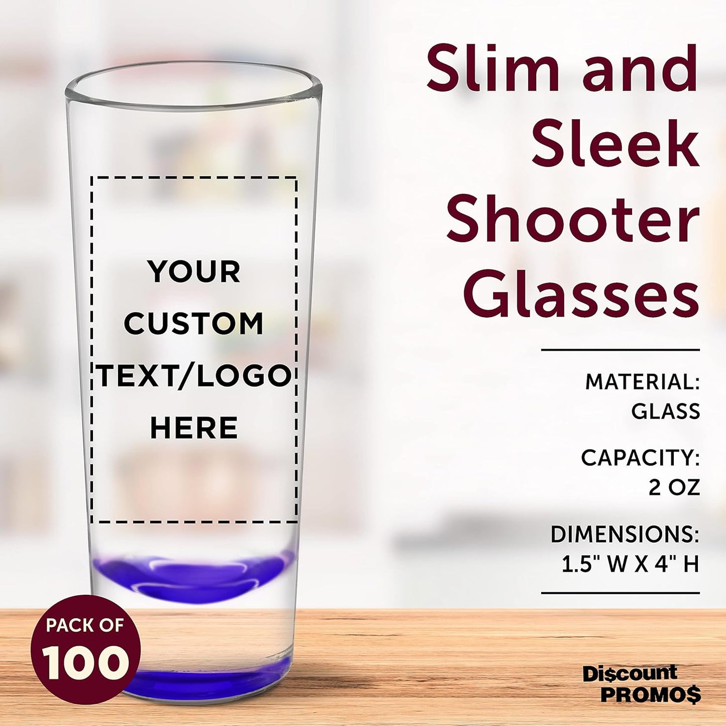 Custom Cordial Shooter Shot Glasses 2 oz. Set of 100, Personalized Bulk Pack - Great for Birthdays, Parties, Indoor & Outdoor Events - Purple