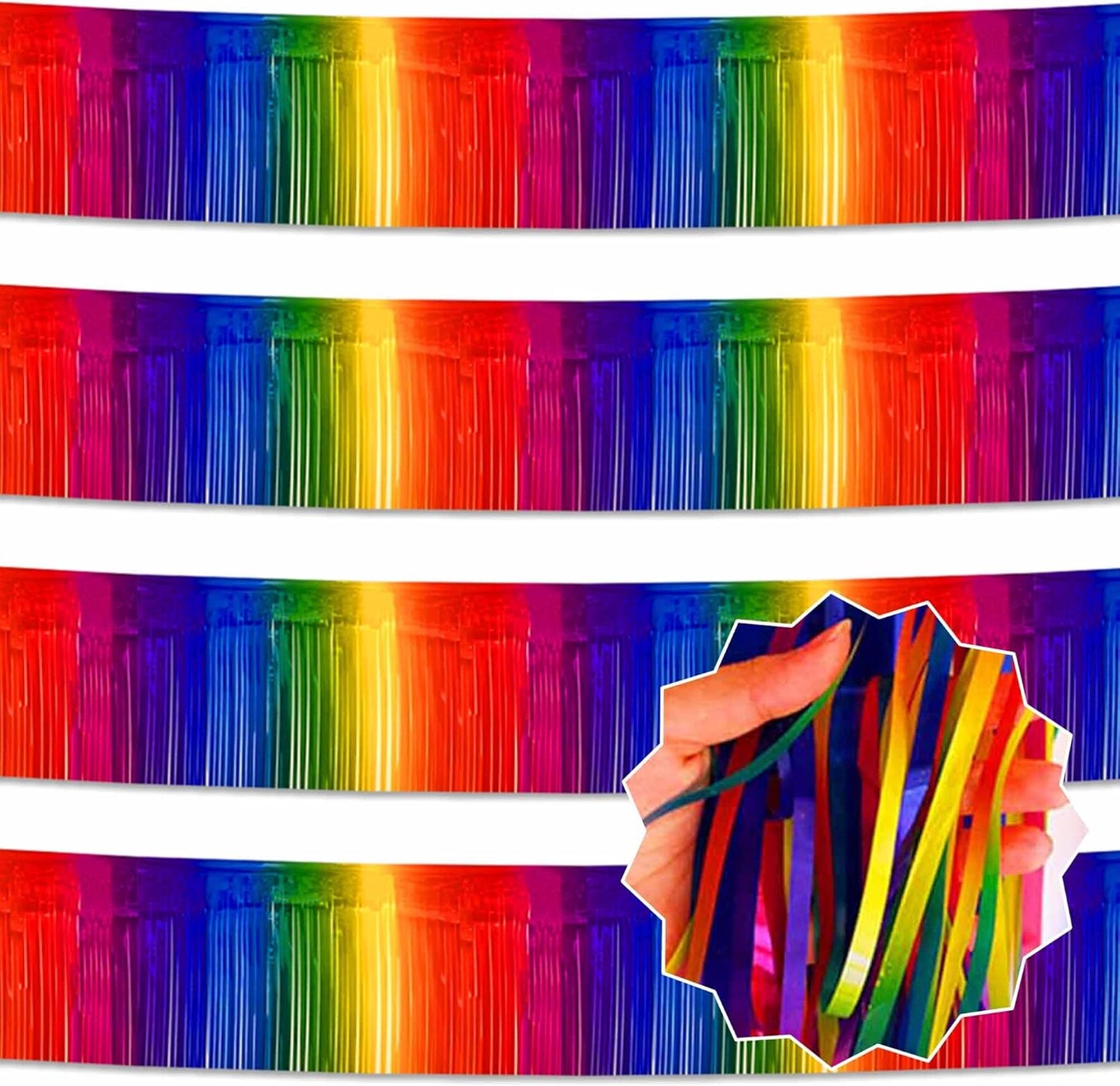 4 Pack 10 Ft Dark Rainbow Foil Fringe Garland Metallic Streamers Tinsel Banner Wall Hanging Garland Backdrop for Parade Floats, Halloween, Christmas, Thanksgiving, New Year Party Decorations