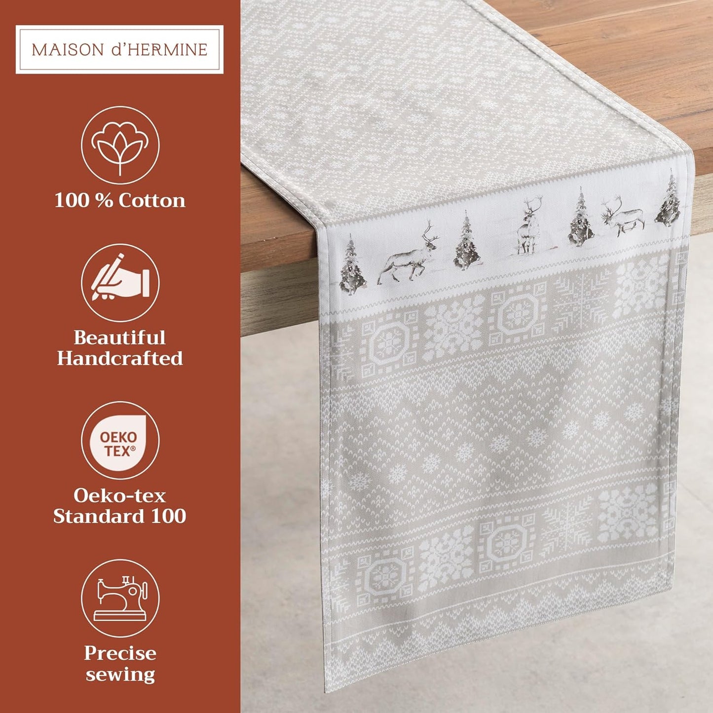 Maison d' Hermine Table Runner 100% Cotton Double Layer Table Runners 108 inches Long for Thanksgiving Christmas Decorations Home Kitchen Dining Party Wedding (Cozy Christmas, 14.5" x 108")