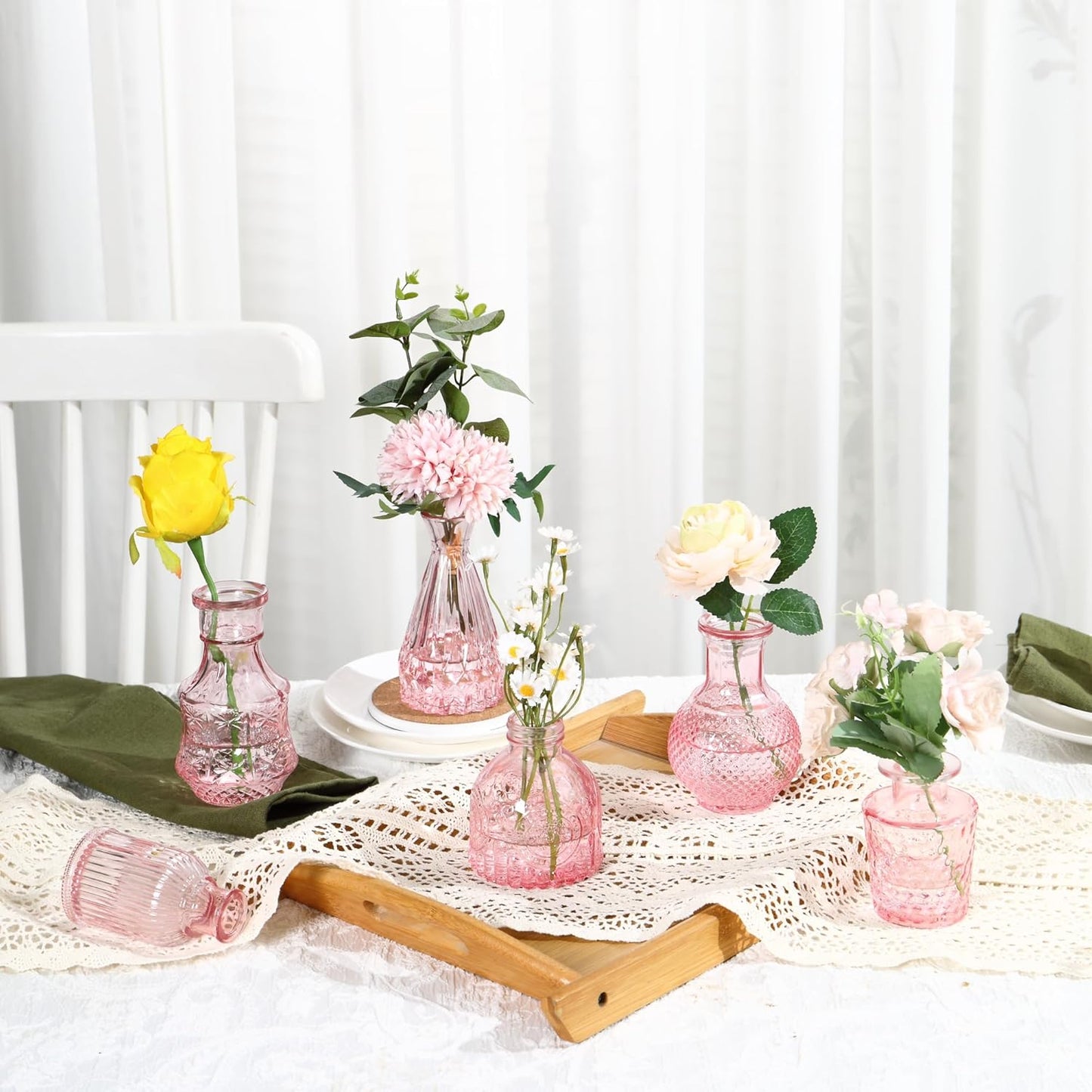 Bud Vases in Bulk 30, Small Vase for Flowers, Small Flower Vase for Centerpieces, Pink Glass Vases for Centerpieces, Mini Vintage Vases for Wedding Table Decor