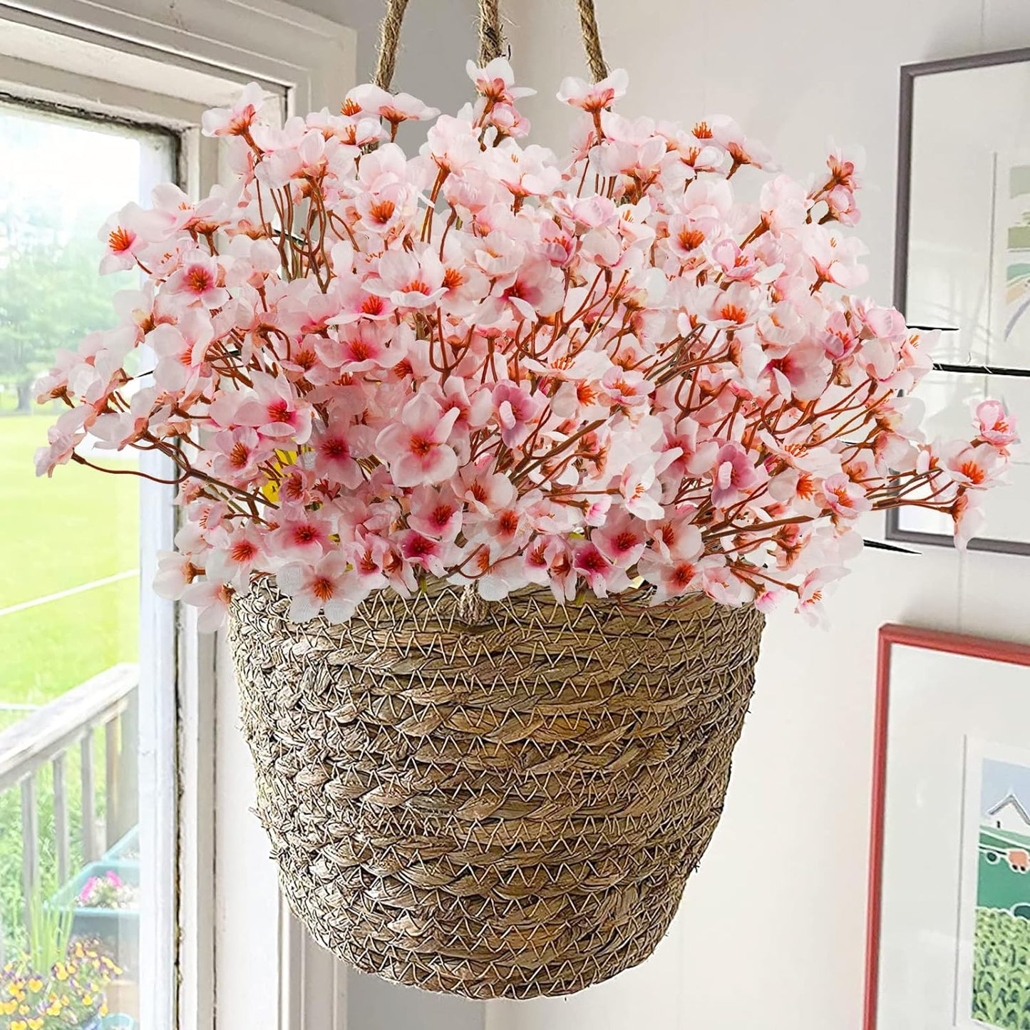 Uieke 8Pcs Artificial Cherry Blossom Flowers, Silk Cherry Blossom Branches, Fake Plum Blossom Flowers Arrangement for DIY Home Wedding Tree Party Decor Pink