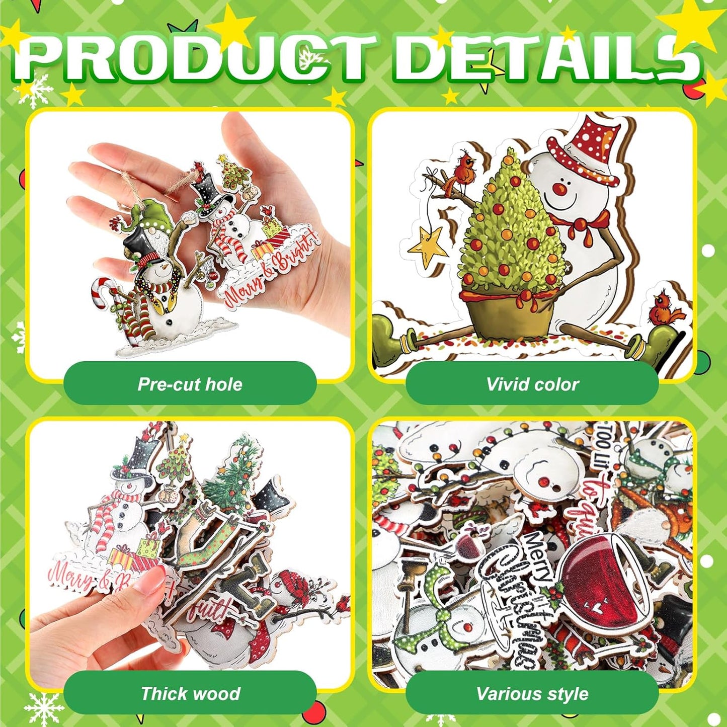 Suzile 36 Pcs Christmas Wooden Ornaments Cute Snowman Christmas Decoration Snowman Ornaments for Tree Winter Hanging Crafts Winter Tree Home Decor for Xmas Holiday Party