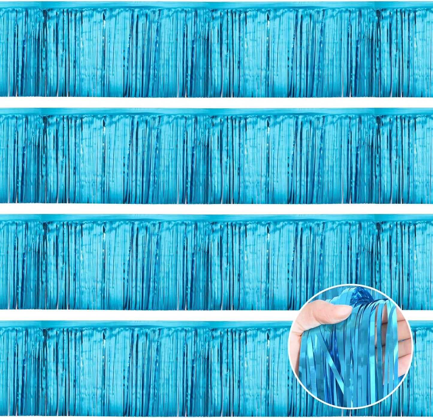 Light Blue Birthday Decorations Tinsel Garland Parade Float Decorations for Trailer 4Pack 12FT Under The Sea Party Decor Ceiling Fringe Banner Backdrop for Streamers Party Decorations