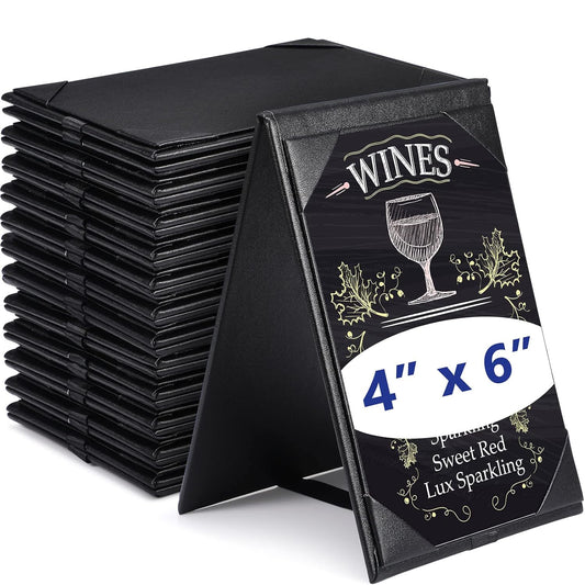 Gerrii Leatherette Table Tents Black PU Leather Menu Covers Bulk Double Sided Frame Sign Holders 2 Side Drink Dessert Menu Folders for Restaurant Coffee Cafe Bar Wedding Supplies(12 Pack,4 x 6 Inch)