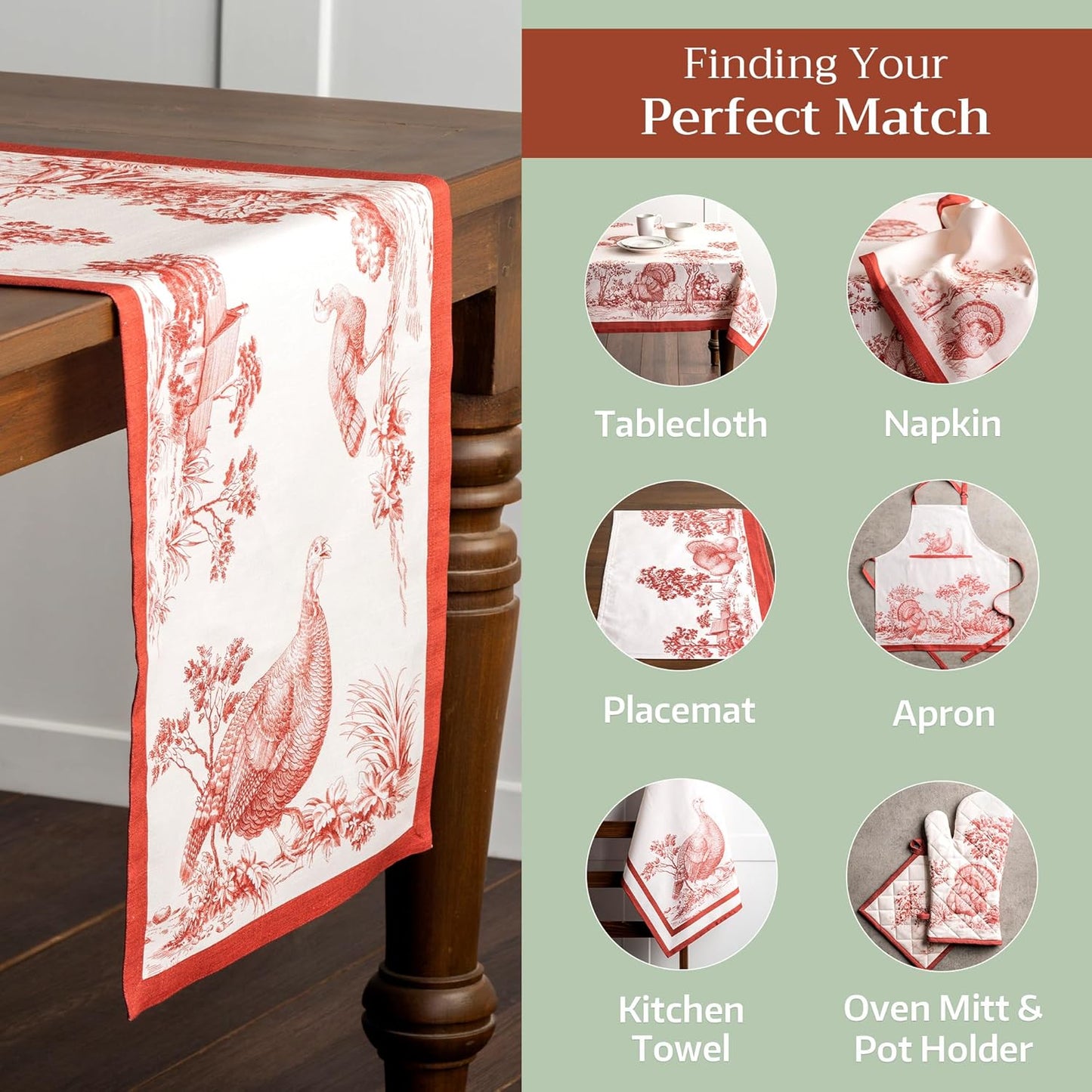 Maison d' Hermine Table Runner 100% Cotton Single Layer Table Runners 72 inches Long for Thanksgiving Christmas Decorations Home Kitchen Dining Party Wedding (Holy Jouy - Red, 14.5" x 72")