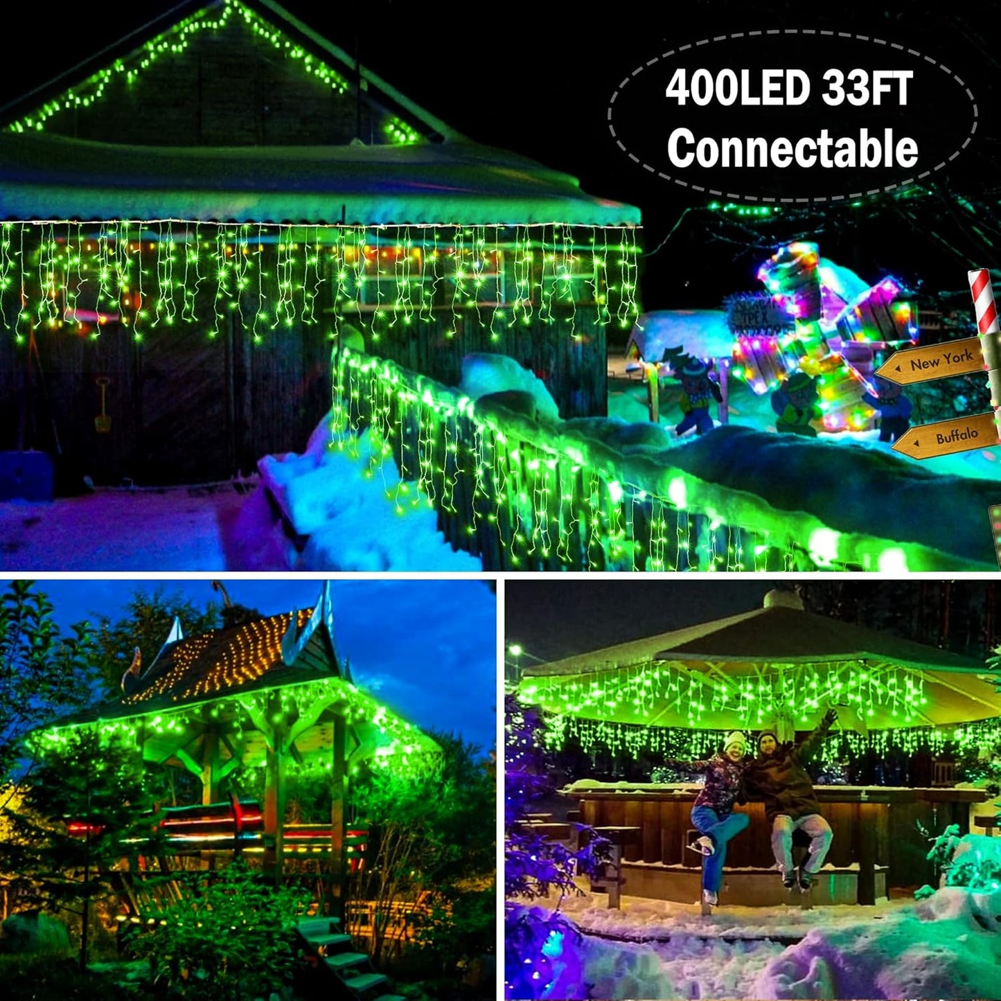 KNONEW Christmas Lights Outdoor Decorations 400 LED 33ft 8 Modes Curtain Fairy String Light with 75 Drops, Clear Wire LED String Light Indoor Decor for Wedding