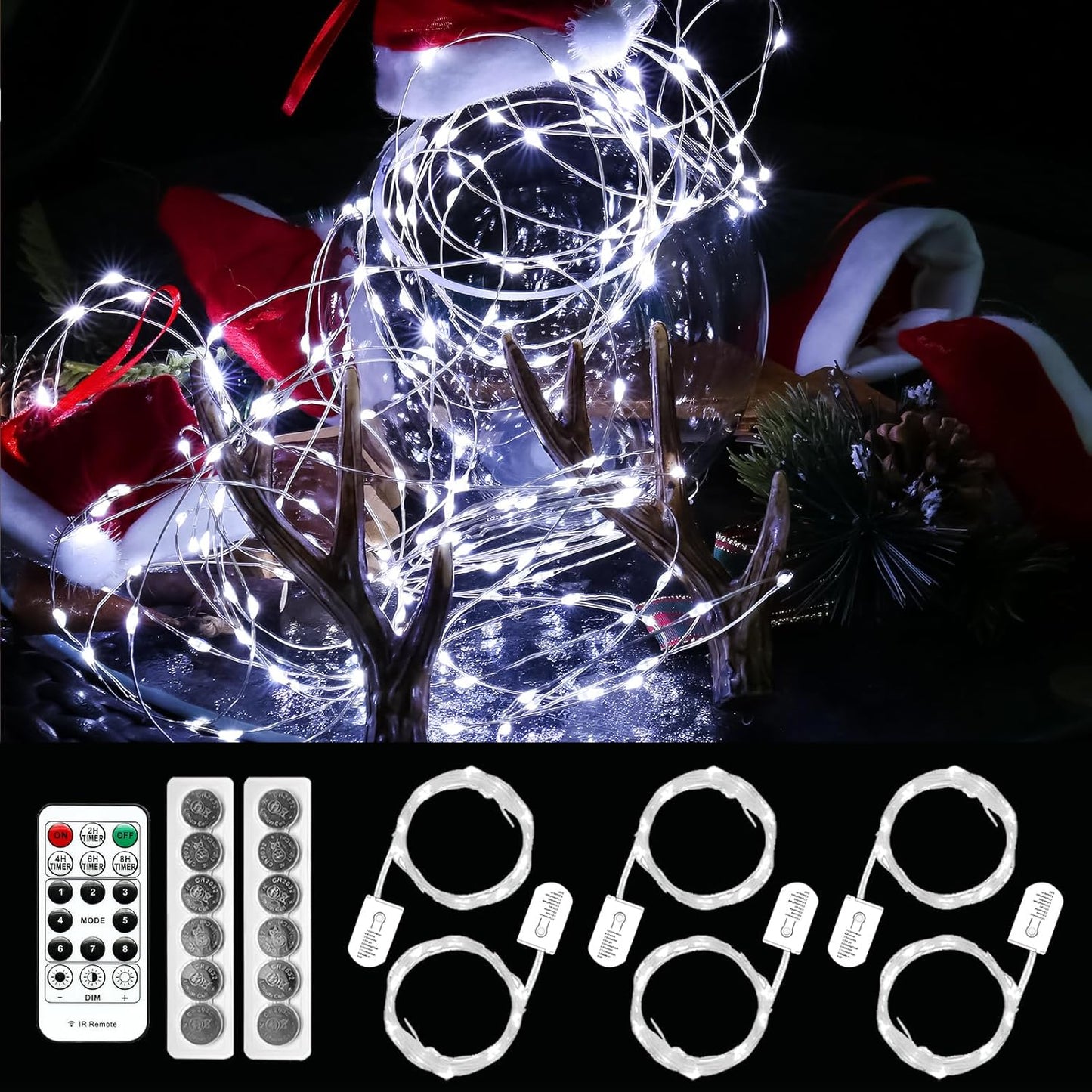 HXWEIYE 6 Pack White Fairy Lights Battery Operated with Remote & Timer, 7ft 20LED Mini String Lights Mason Jar Lights, Waterproof Firefly Starry Lights for DIY Wedding Bedroom Patio Christmas