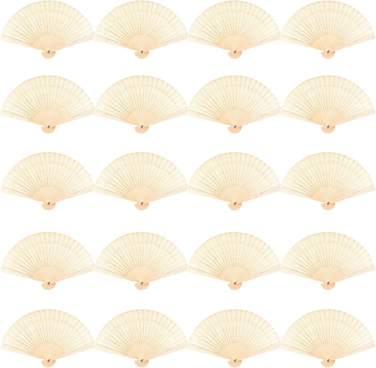 FEPITO 20 Pieces Wooden Handheld Paper Fan Wooden Folding Fans with Bamboos for Wedding Gift, Party, Home