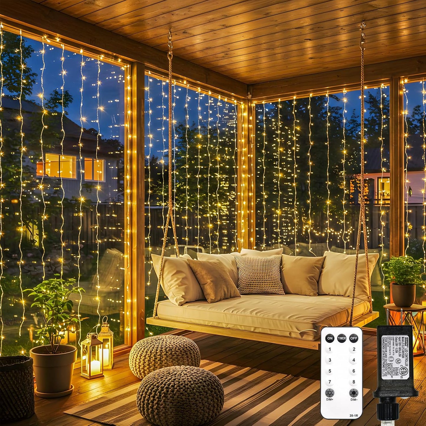 suddus 900 LED Christmas String Lights Outdoor, 9.8x29.5ft Curtain Light Plug in with Remote, 8 Modes Wall Hanging Lights for Christmas,Dorm,Wall，Window,Wedding,Party,Birthday Decor,Warm White