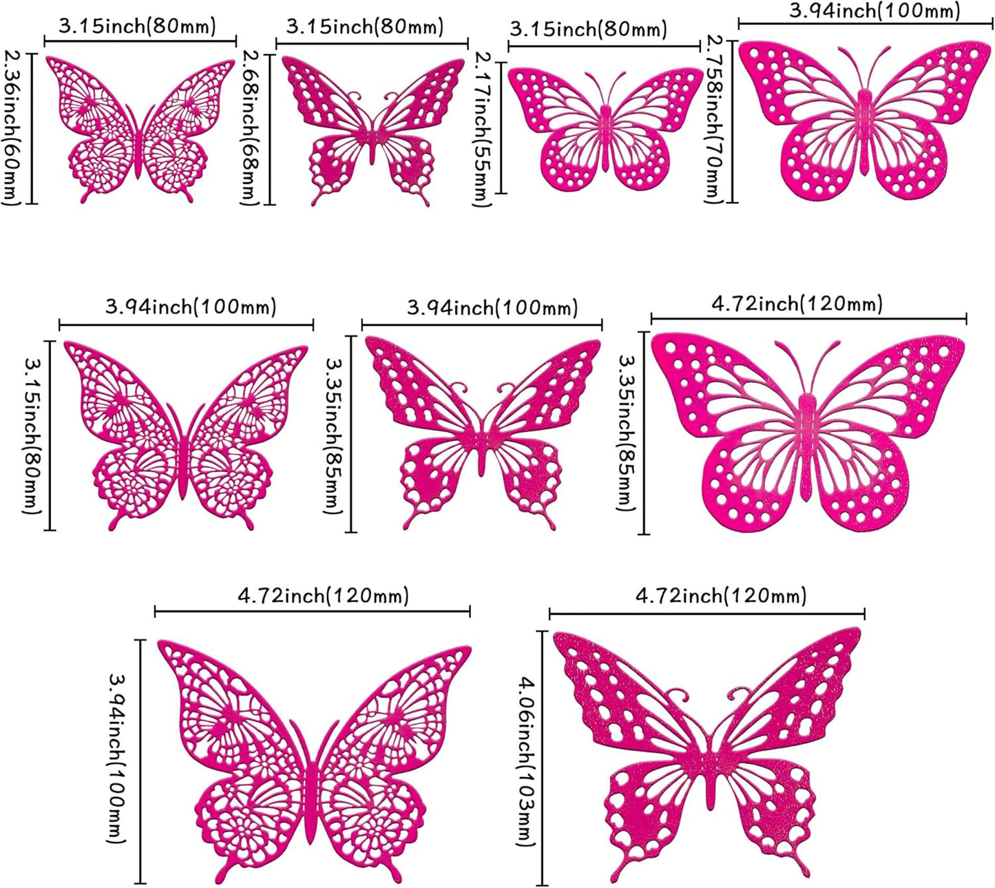 Gyufise Laser Light Pink Butterfly Cupcake Toppers Hollow Art 3D Butterfly Cupcake Decorations Baby Shower Wedding Anniversary Kids Birthday Party Cake Wall Decorations Supplies 36Pcs