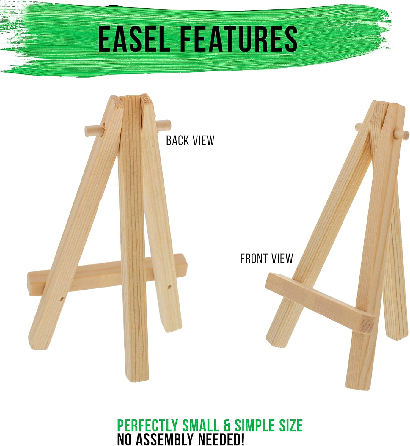 U.S. Art Supply 2" x 2" Stretched Canvas with 5" Mini Easel Kit (12 Pack) - Natural Wooden A-Frame Tabletop Display Stand, Mini Easel Stand - Small Easels for Display, Small Canvases, Crafts, Photos