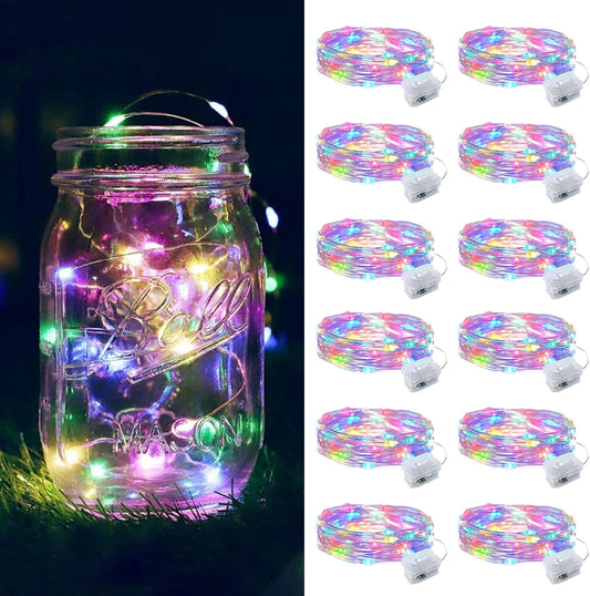 ZGWJ 12 Pack Fairy Lights Battery Operated, 7ft 20 Mini LED Fairy String Lights Silver Wire 3 Modes for DIY, Parties, Wedding, Bedroom, Halloween Christmas Decoration Multicolor