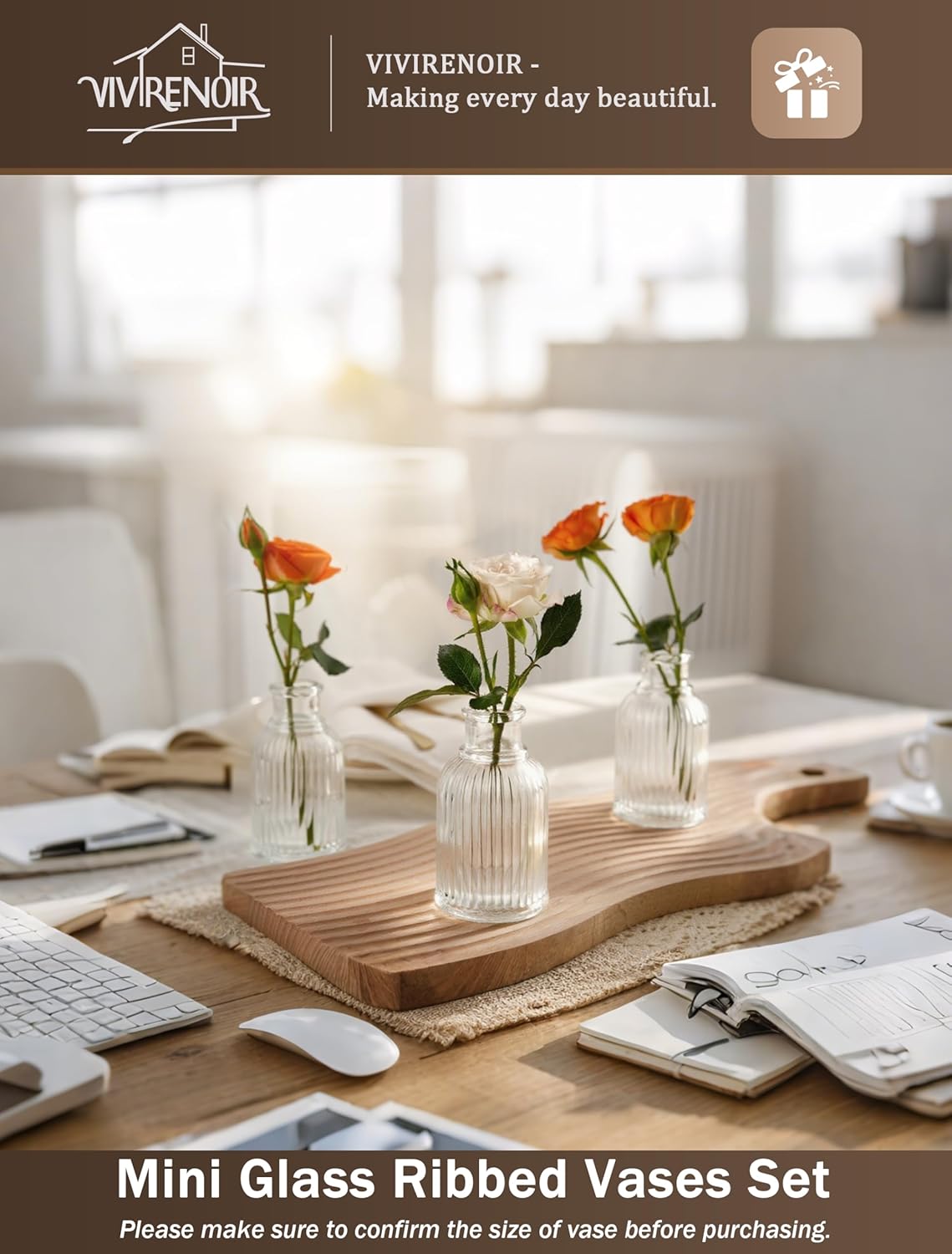 Glass Bud Vases Set of 24, Small Flower Vase in Bulk, Clear Mini Ribbed VaseS for Centerpieces, Modern Wedding Reception Table Decorations