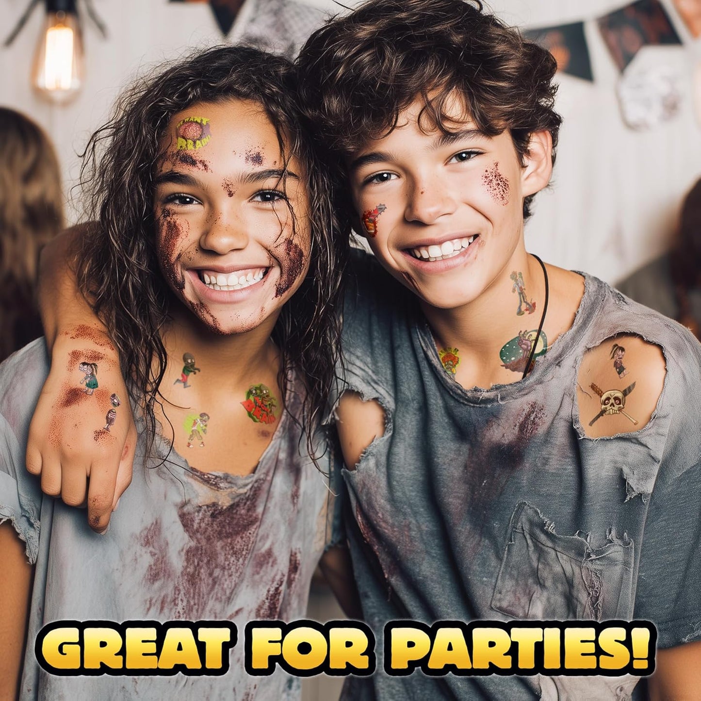 Zombie Halloween Tattoos Variety Pack – 25 Pack of Scary Temporary Tattoos for Kids & Adults, Fake Wounds, Blood, Stitches, Rotting Skin, Party Favors & Costume Makeup