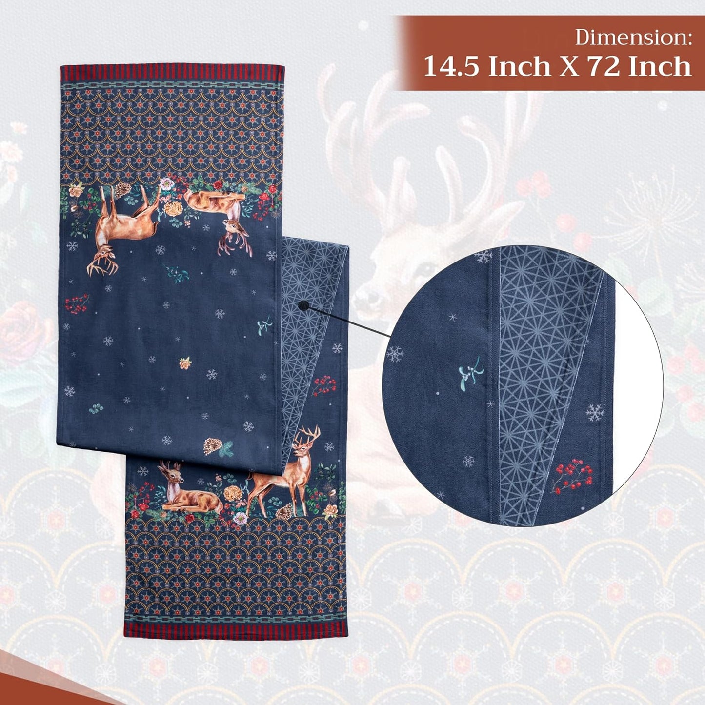 Maison d' Hermine Table Runner 100% Cotton Double Layer Table Runners 72 inches Long for Thanksgiving Christmas Decorations Home Kitchen Dining Party Wedding (Christmas Joy, 14.5" x 72")