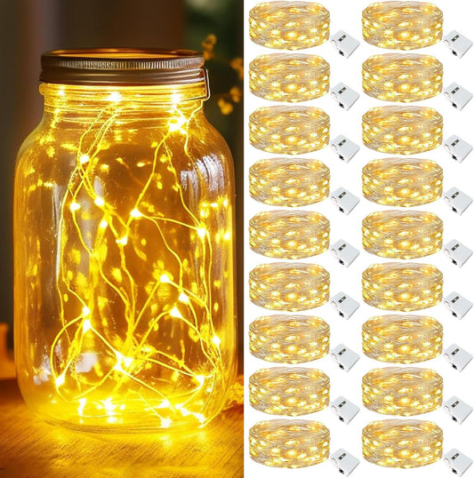 kolpop 18 Pack LED Fairy Lights Battery Operated, 7FT 20 LED Mini Twinkle String Lights Battery Powered Waterproof for Christmas Mason Jars Party (Warm White)