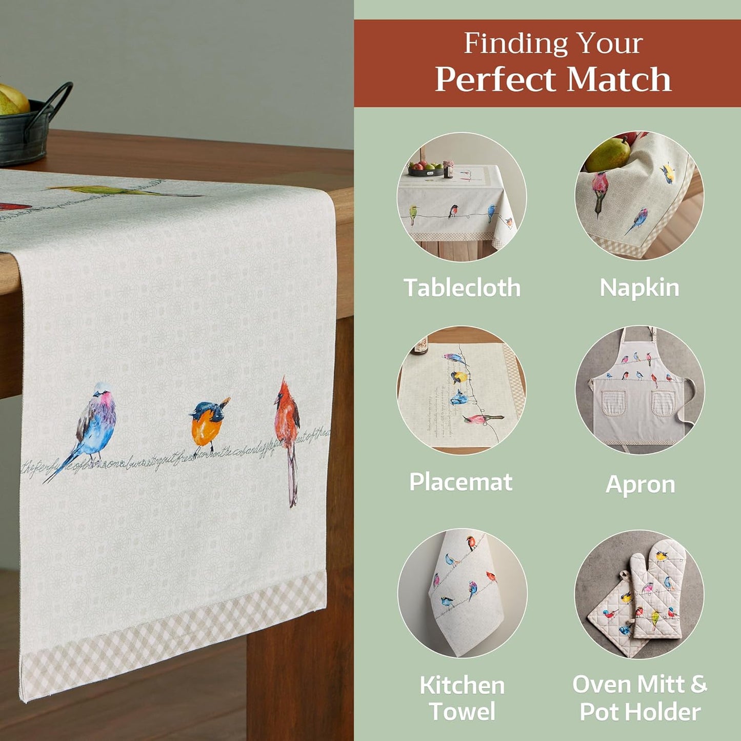 Maison d' Hermine Table Runner 100% Cotton Double Layer Table Runners 108 inches Long Decorative for Home Kitchen Dining Party Wedding Bridal Shower Spring Summer (Birdies On Wire, 14.50" x 108")