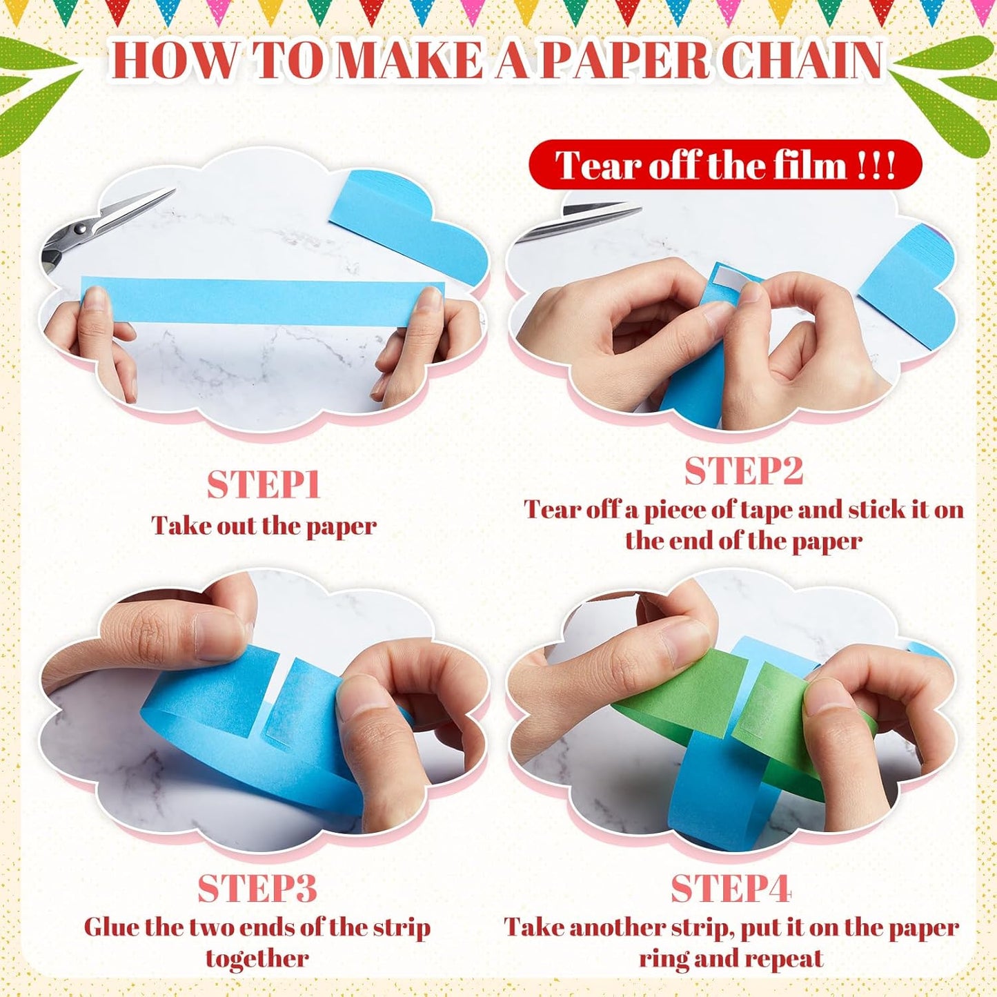 Lincia 600 Sheet Halloween Paper Chain Garland, Construction DIY Crafts Chain Strip for Fall Thanksgiving Party Decor, 1x8 Inch with Double Sided Tape (Mexican Festival)