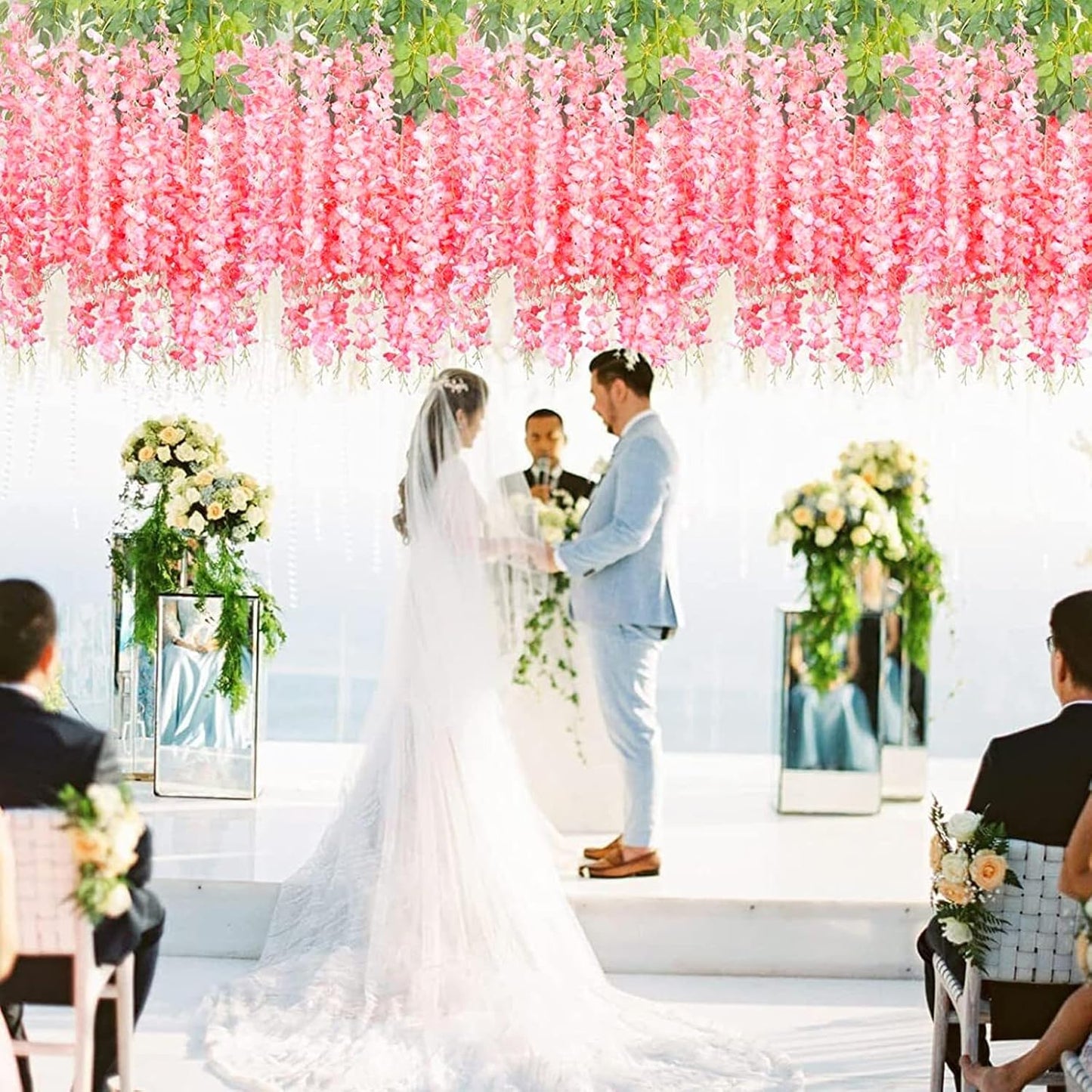 5 Pack Dark Pink Wisteria Hanging Flowers, 3.44 Ft Fake Hanging Flowers, Artificial Wisteria Garland Vines for Wedding Room Backdrop Outdoor Patio Garden Decoration