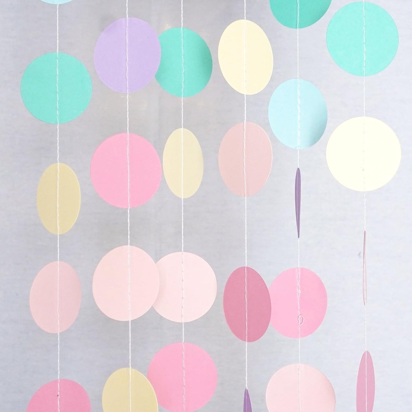 Chloe Elizabeth Circle Dots Paper Party Garland Streamer Backdrop (4-Pack, 10 Feet Per Garland, 40 Feet Total) - Rainbow Pastel