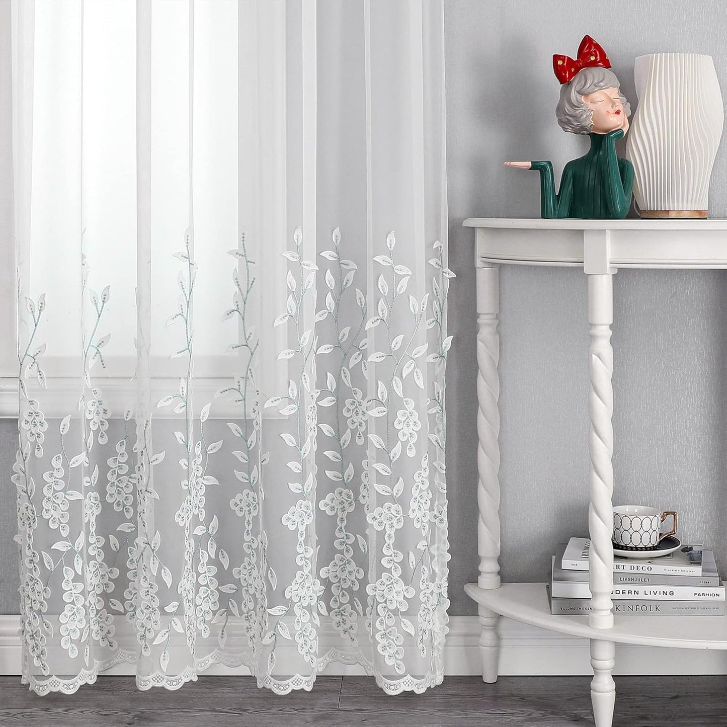 VISIONTEX White Sheer Voile Curtains, Decorative White Embossed Drip Rod Pocket Window Drapes for Home Kitchen, Living Room and Bedroom 54 x 63 Inch, Set of 2 Curtain Panels