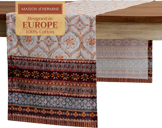 Maison d' Hermine Table Runner 100% Cotton Single Layer Table Runners 108 inches Long for Thanksgiving Christmas Decorations Home Kitchen Dining Party Wedding (Fair Isle, 14.5" x 108")