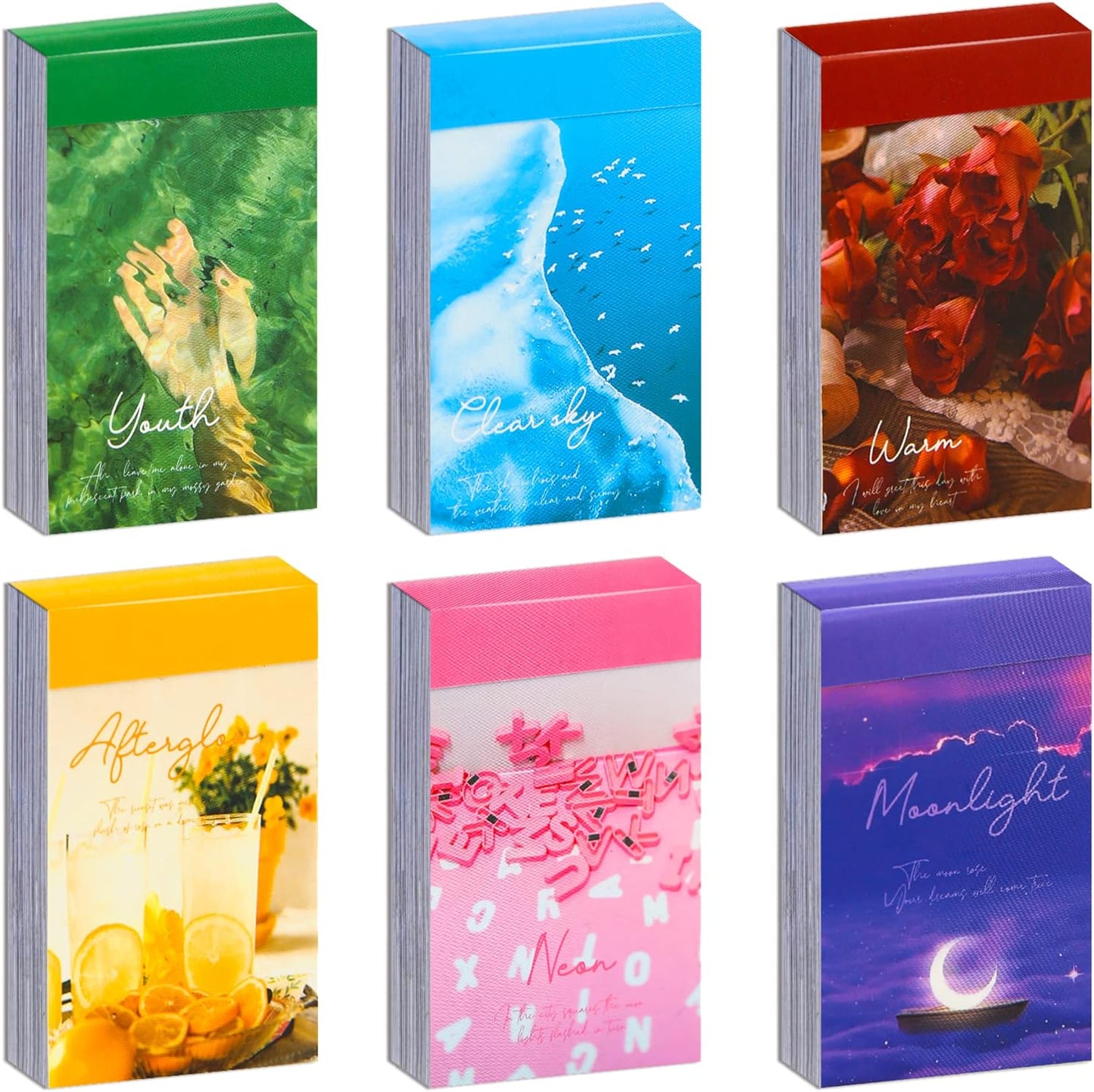 6 Sets 300 Pcs Washi Stickers Set Cute Aesthetic Sticker Book for Journaling, DIY Decorative Paper Sticker Decals for Bullet Journal Art Scrapbooking Diary Card Craft Gift Album Notebook Stationery