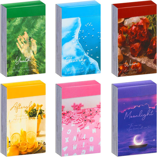 6 Sets 300 Pcs Washi Stickers Set Cute Aesthetic Sticker Book for Journaling, DIY Decorative Paper Sticker Decals for Bullet Journal Art Scrapbooking Diary Card Craft Gift Album Notebook Stationery