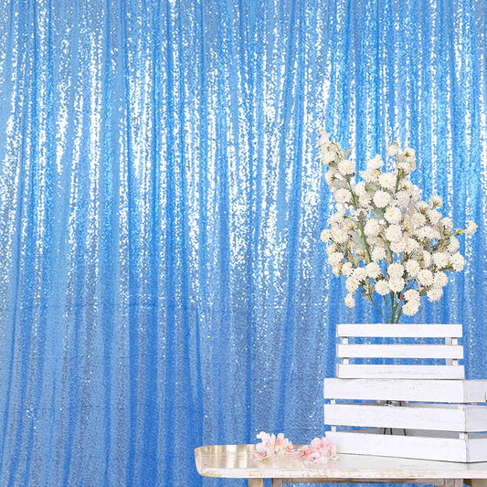 ShinyBeauty Baby Blue Sequin Backdrop Curtain | 2 Panels 5FTx10FT Glitter Wedding & Photography Background | Light Blue Shimmer Curtains for Elegant Events
