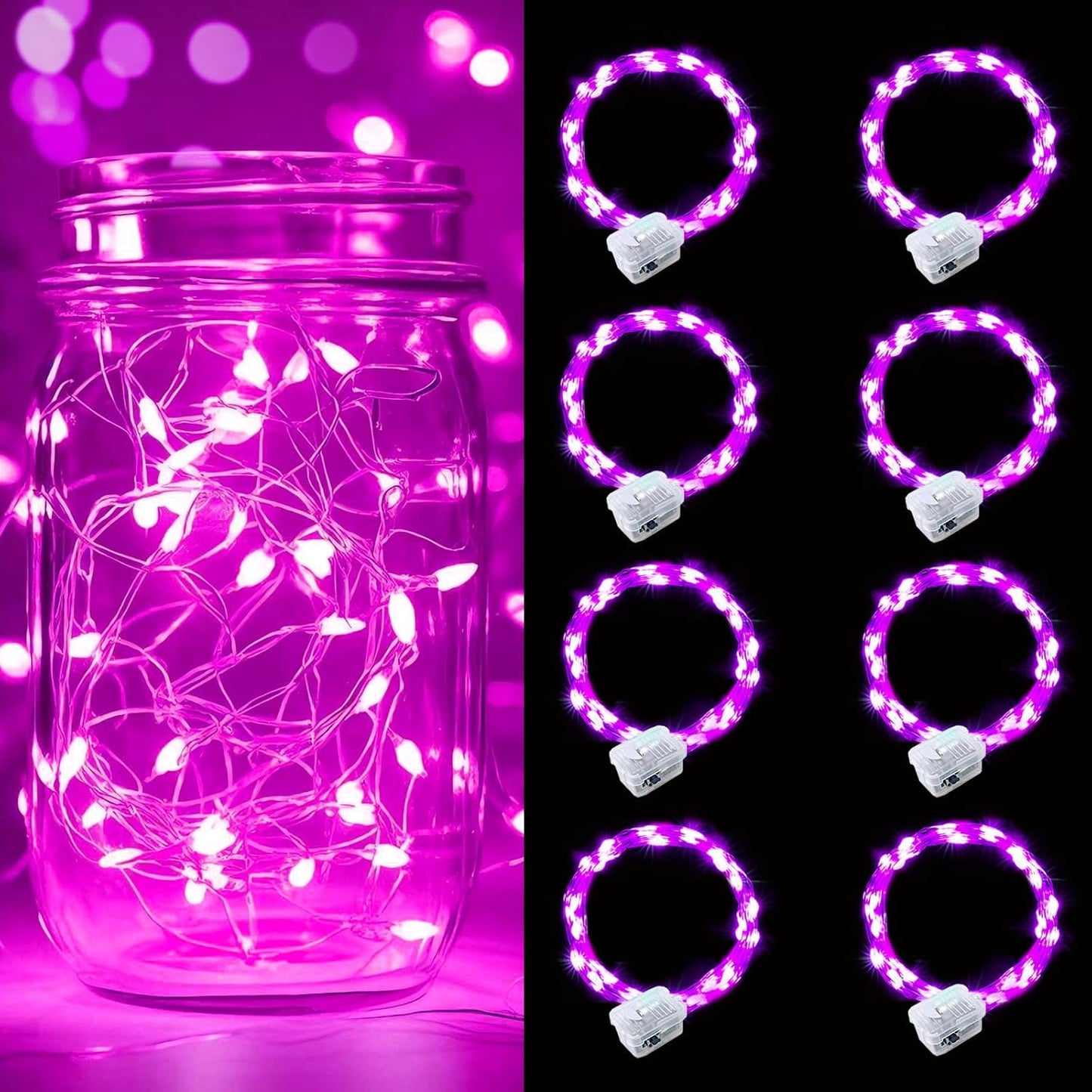 pozzolanas 8 Pack Pink Battery Operated String Lights - 7ft Waterproof Fairy Lights with 20 LEDs for Home, Mason Jar, Party, Wedding, Halloween, Christmas Decorations