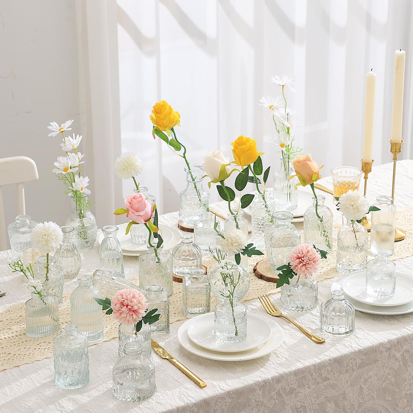 Bud Vases in Bulk 30, Clear Glass Bud Vases for Centerpieces, Small Vase for Flowers, Mini Vintage Flower Vase for Centerpieces, Wedding Table Decor, Home Decor