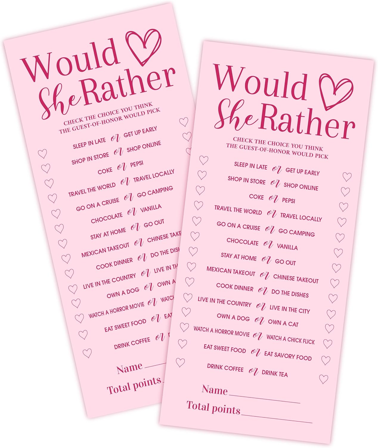 4x9 Inch Wedding Shower Games Cards, Would She Rather, Pink Bridal Shower Games for 25 Guests, Engagement Party Supplies, Wedding Party Supplies Decoration-A02
