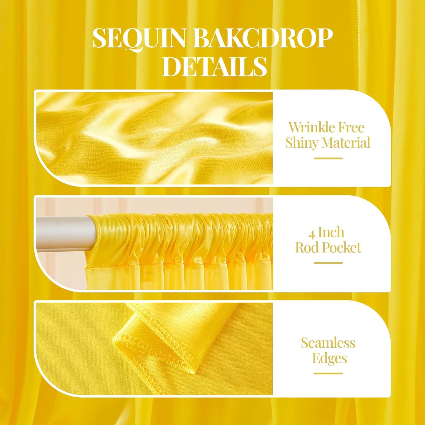 10x10 ft Yellow Gold Glitter Backdrop Curtain for Parties, Wrinkle Free Glitter Photo Backdrop Drapes 2 Panels 5x10FT Shimmer Back Drop Cloth for Wedding Birthday Stage Photography Background