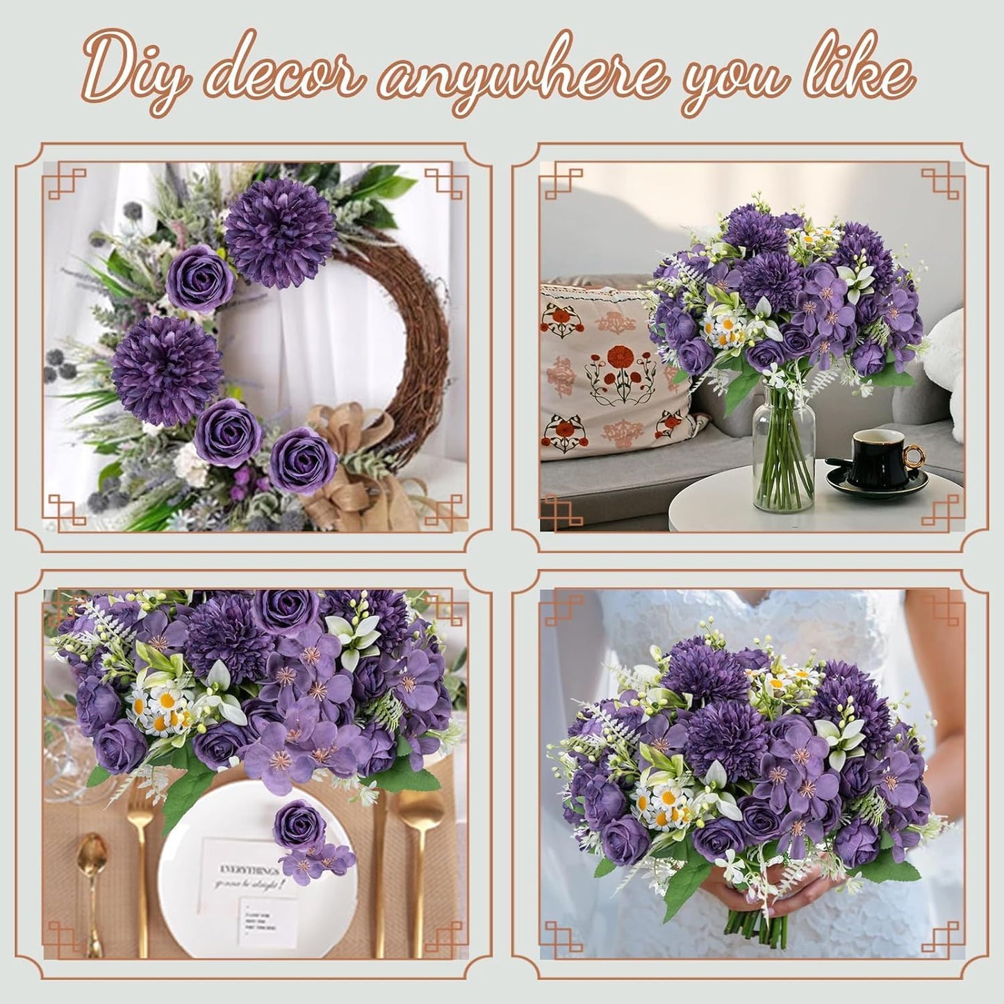 12 Packs Peonies Artificial Flowers,Silk Artificial Peonies Flowers Fake Peony Faux Floral Arrangements Bouquet for Centerpiece Table Wedding Party Home Decor Purple