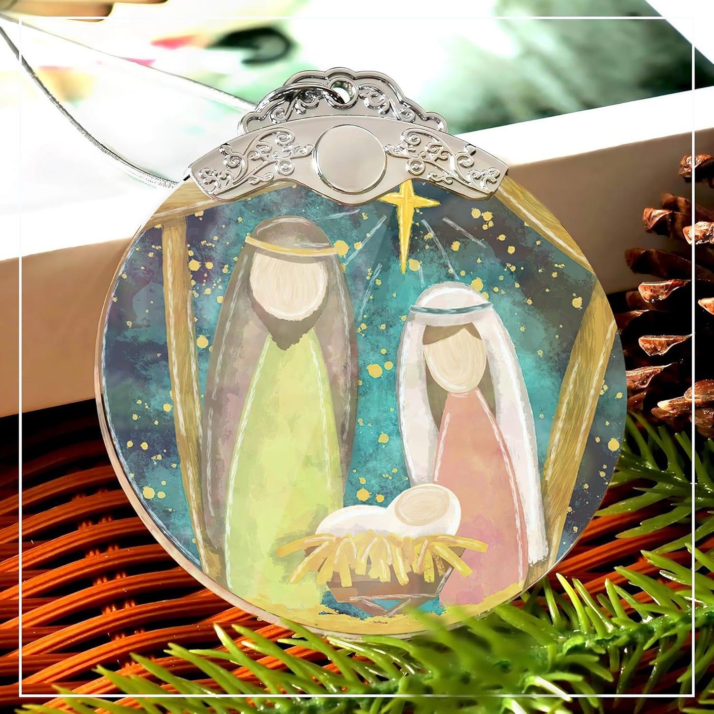 Christmas Ornament 2025, Nativity Acrylic Art, Jesus Gifts, Holiday Decoration, Car Interior Decor, Christian Holiday Display (Watercolor Nativity)