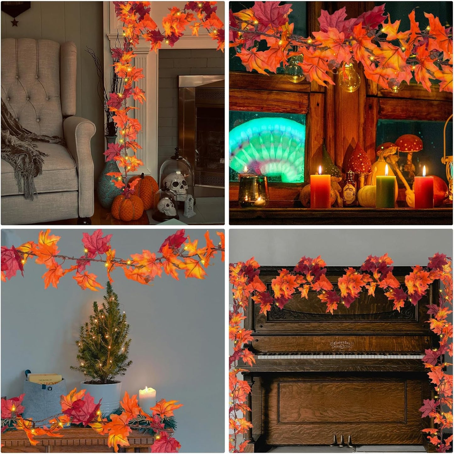 Fall Decor Thanksgiving Decorations for Home Lighted Fall Leaves String Lights, 11FT Thanksgiving Lighted Fall Leaf Garland Lights, 50 Orange Bulbs Lighted Fall Garland with Lights Plug in Outdoor